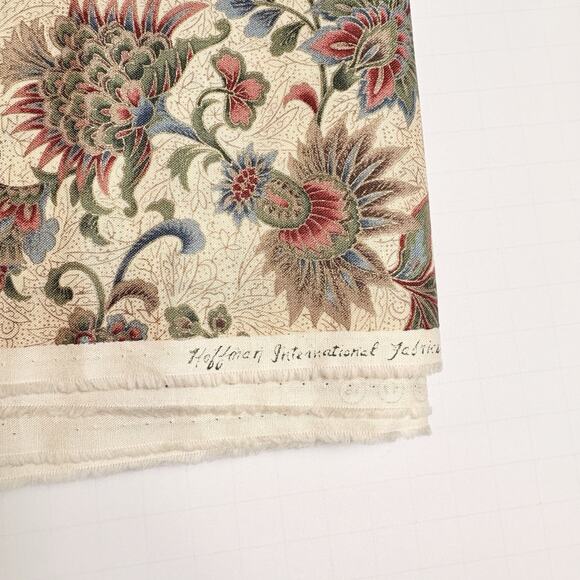 Vtg Hoffman Floral Paisley Fabric Gold Screenprint 44x112" 3yds Estate Quilt Sew - Picture 2 of 3